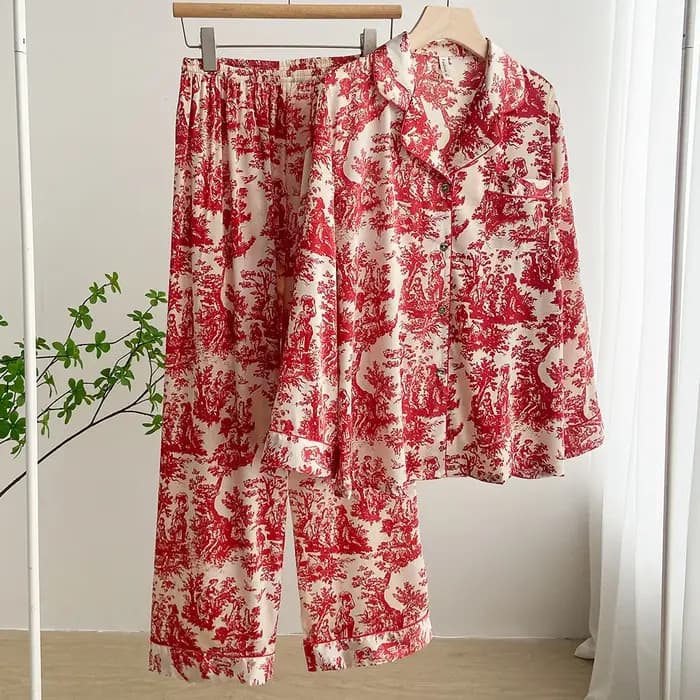 Pyjama à manches longues imprimé beige pour femmes