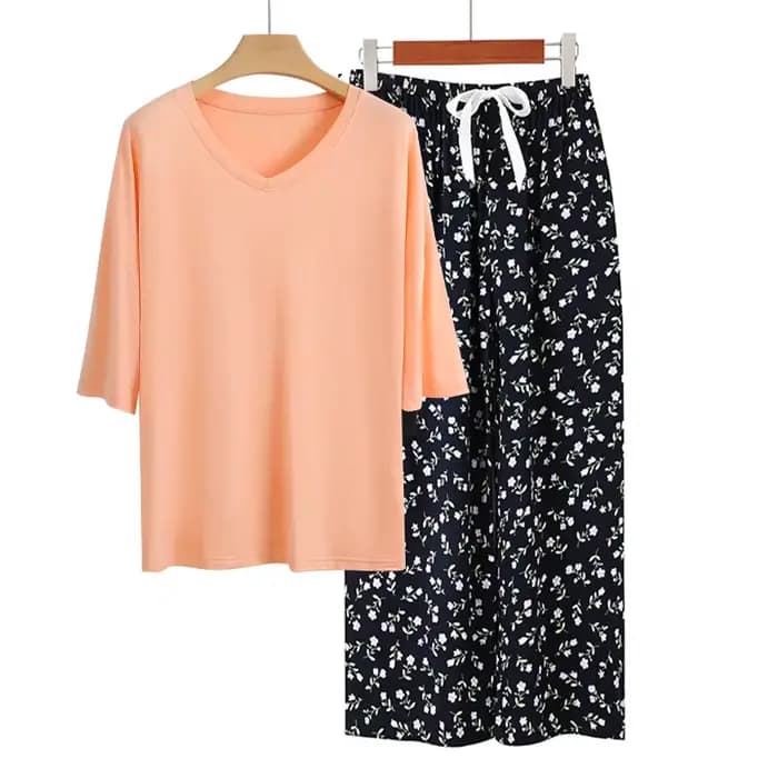 Ensemble de pyjama décontracté Printemps Été Hauts à manches courtes Pantalon long Costume élégant