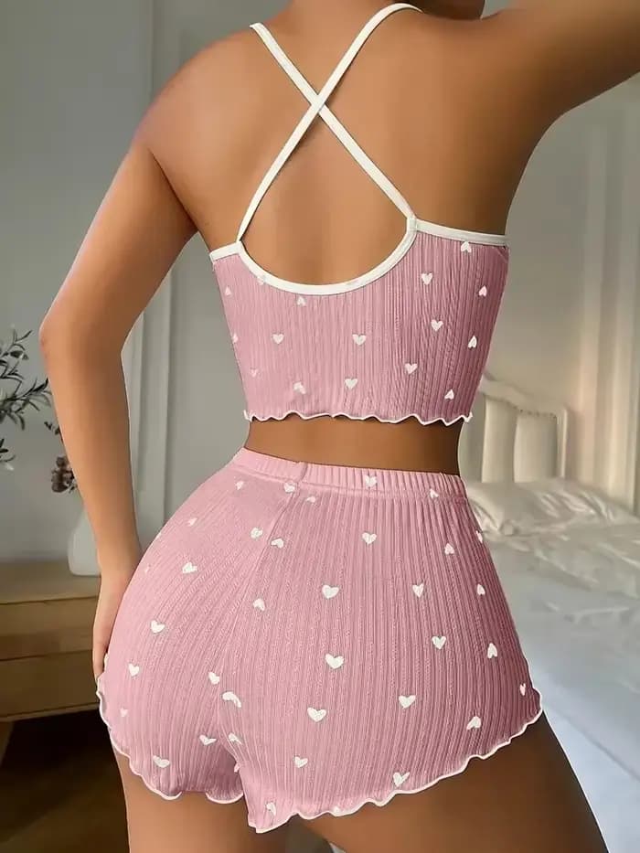 Ensemble haut et short à imprimé cœur pour femmes