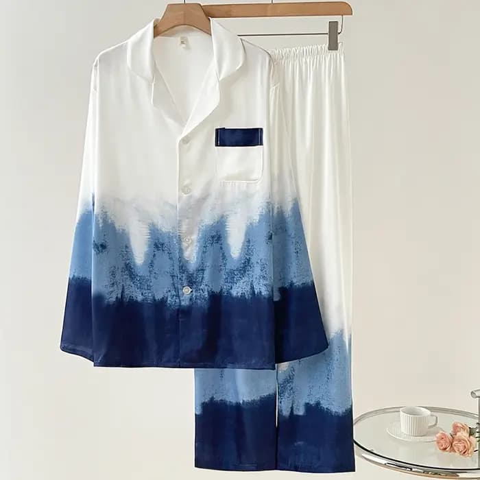 Nouveau Pyjama Homme Grande Taille, Vêtements d'Intérieur, Ensemble Chemise à Manches Longues et Pan