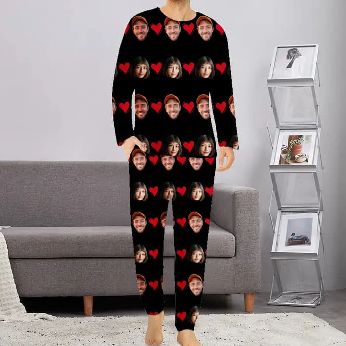 Ensembles de pyjama de famille de visage de Noël personnalisés Ensemble de vêtements de maison avec photo personnalisée