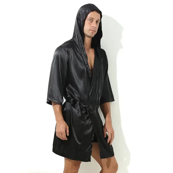 Peignoir à capuche en satin pour hommes, ensemble de shorts, pyjama, robe de nuit, chemise de nuit, kimono, vêtements de nuit, robe de maison
