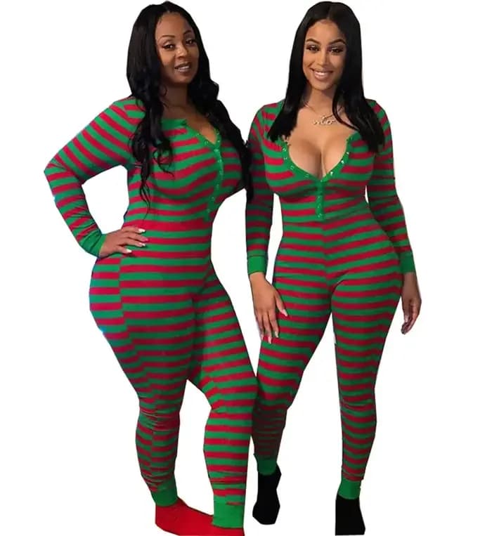 Barboteuses de pyjama sexy à imprimé rayé pour femmes