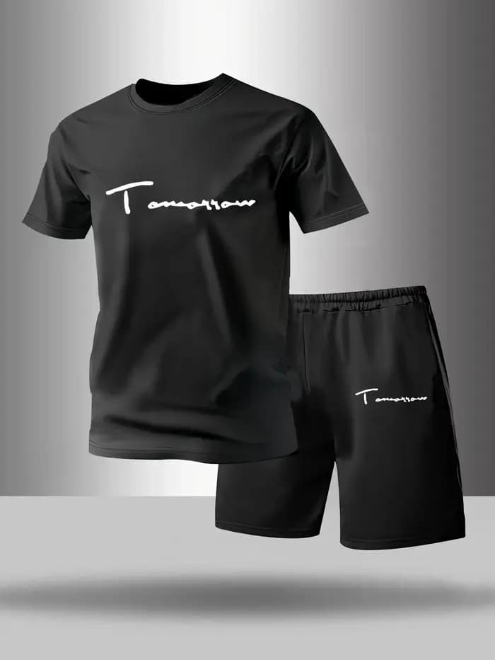 Pyjama deux pièces pour homme manches courtes et short motif lettres tendance ensemble pour le printemps l'été l'automne et l'hiver.