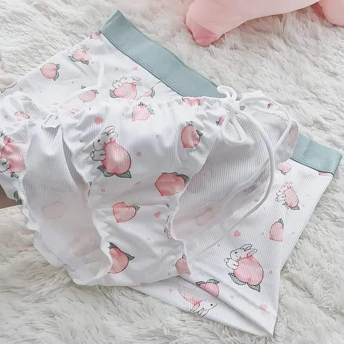2 pièces mignon Couple ensemble de sous-vêtements hommes Boxer Shorts Loli dentelle culotte fil coton