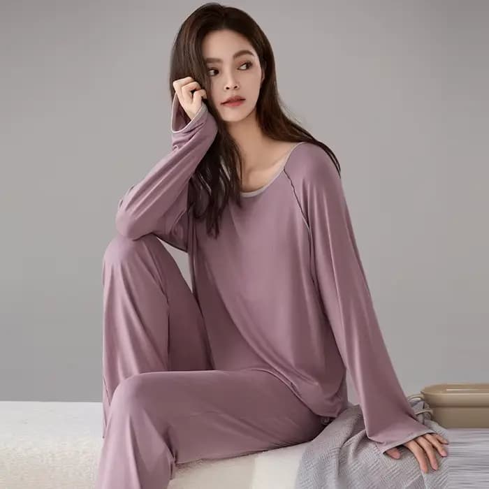 Pijama Mujer Invierno soutien-gorge Pad salon vêtements de nuit nouveau à manches longues pantalons ensembles doux Modal Pyjamas femmes automne hiver Service à domicile