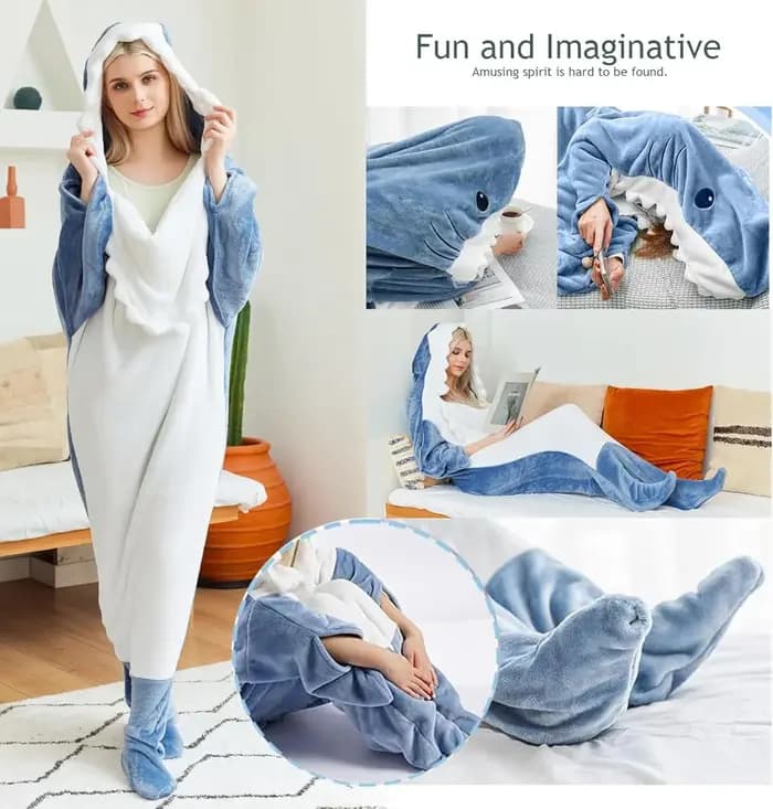 Couverture-cagoule portable Requin pour adulte