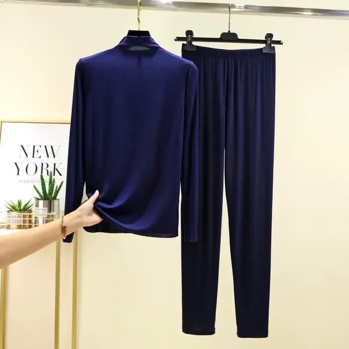 Pyjama Femme nouveau col roulé à manches longues chemise pantalon ensemble printemps automne