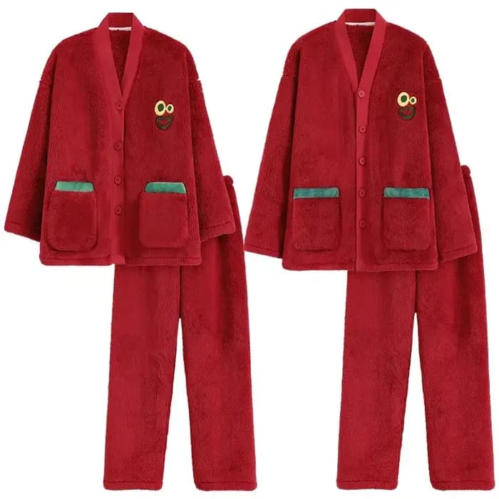 Ensemble de pyjama à col en V solide pour couple