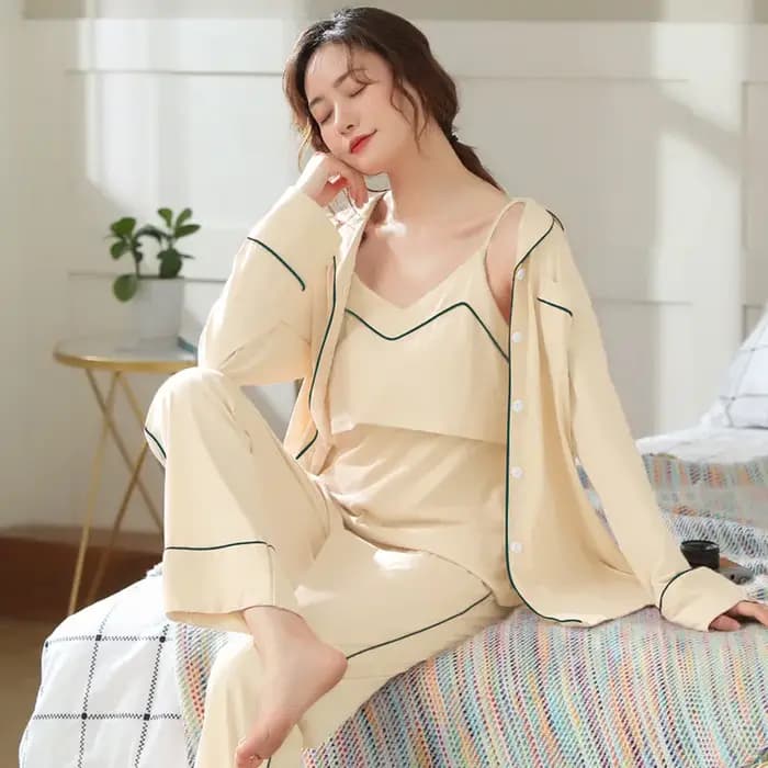 Fdfklak-Pyjama 3 Pièces en Coton pour Femme Enceinte