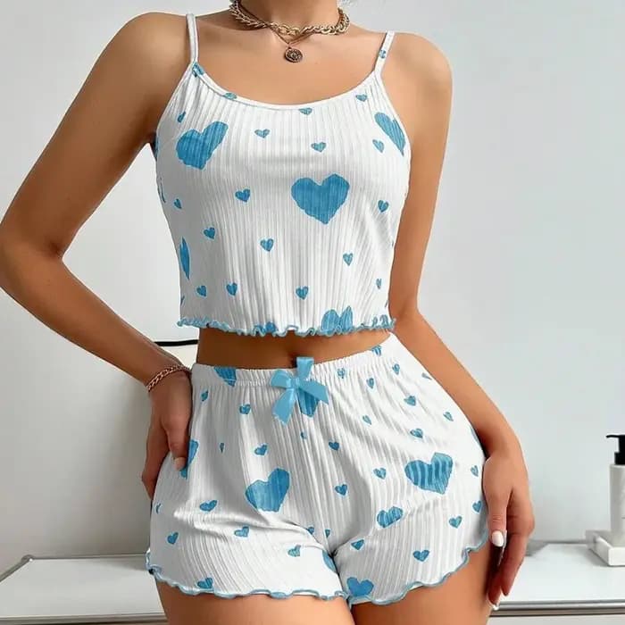 Ensemble pyjama blanc pour femme avec imprimé cœur