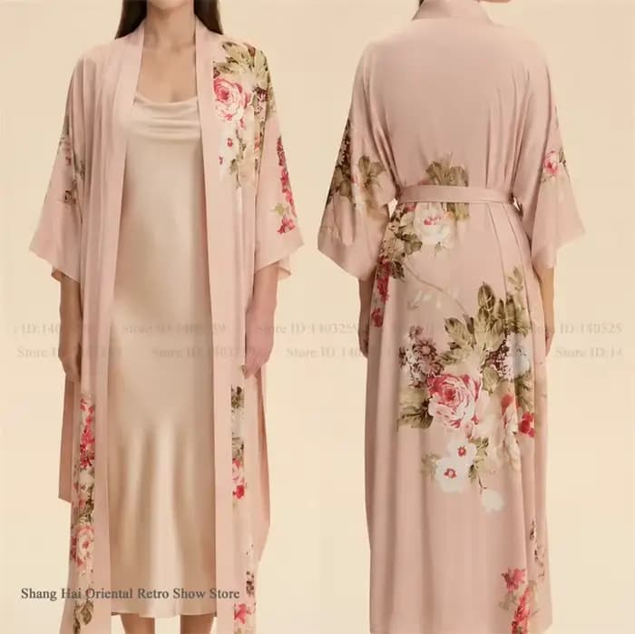 Ensemble 2 pièces de vêtements d'intérieur pour femme : Robe longue élégante à imprimé floral