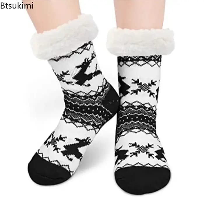 Cadeau de noël pantoufles chaussettes femmes hiver peluche doux flou sol femme moelleux concepteur Silicone anti-dérapant poignée chaussette cerf wapiti