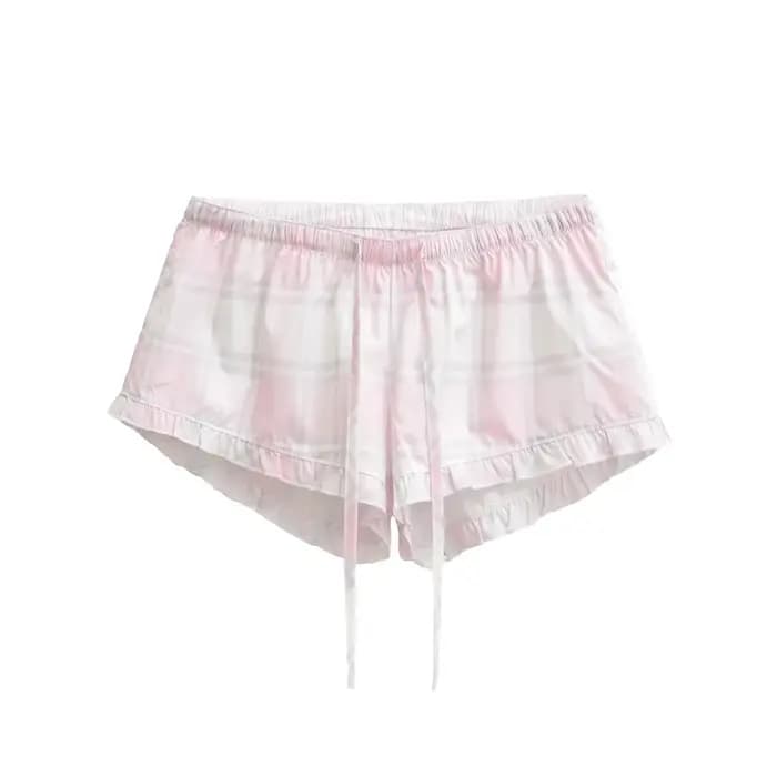 Short de pyjama à carreaux pour femme avec cordon de serrage réglable et volants