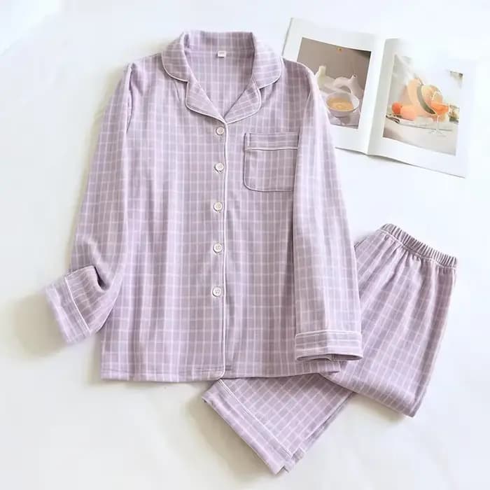Ensemble pyjama à carreaux pour Couple, pour la chaleur d'automne et d'hiver, pantalons à manches lo