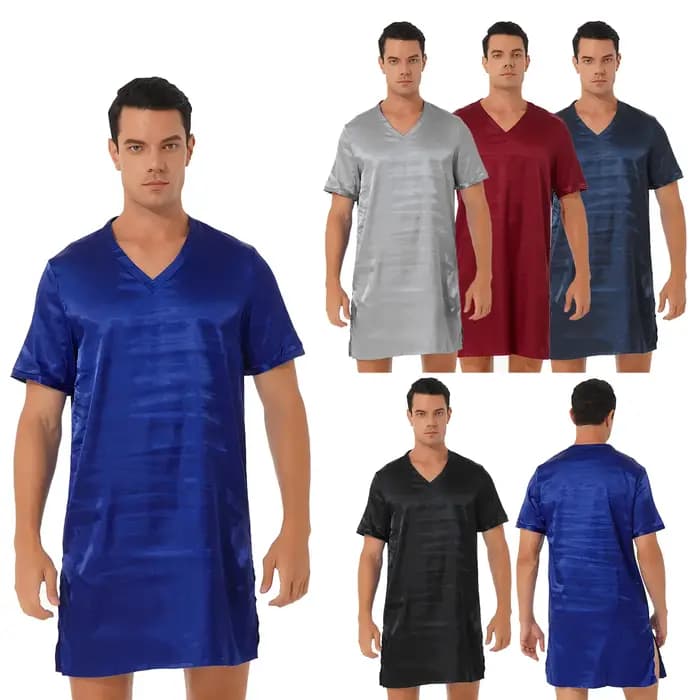 Chemise de nuit en satin doux et soyeux pour hommes et femmes