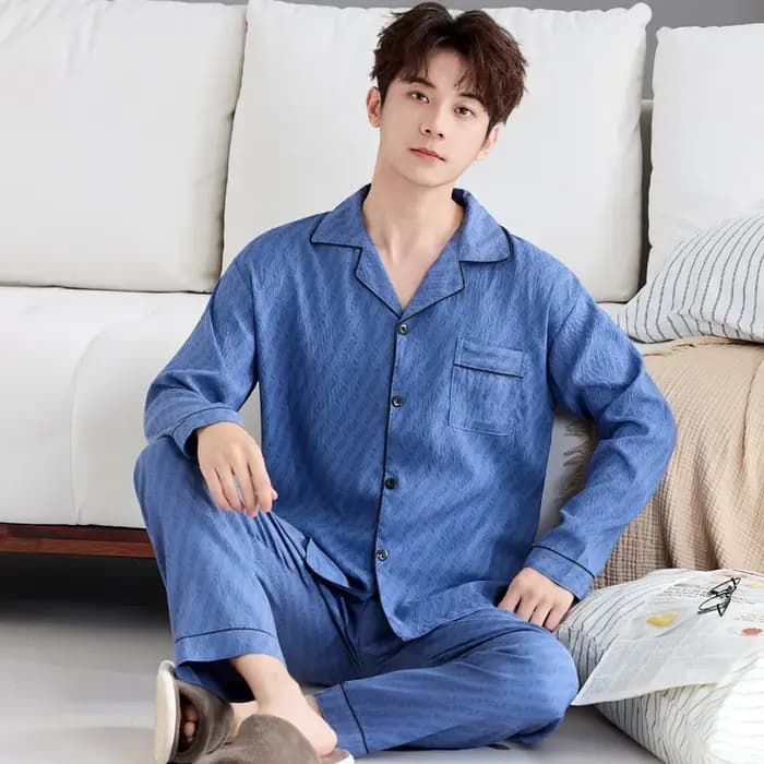 Pyjama pour homme, pantalon à manches longues, cardigan à col ample, pour vêtements de nuit décontractés, vêtements de maison, vêtements de nuit, 2 pièces/ensemble, printemps et automne