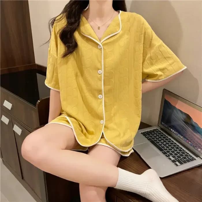 Pyjama en coton pour femme, ensemble d'été à manches courtes et short, pantalon ample à manches longues pour femme, tenue d'intérieur pour étudiante, vêtements de détente pour femme
