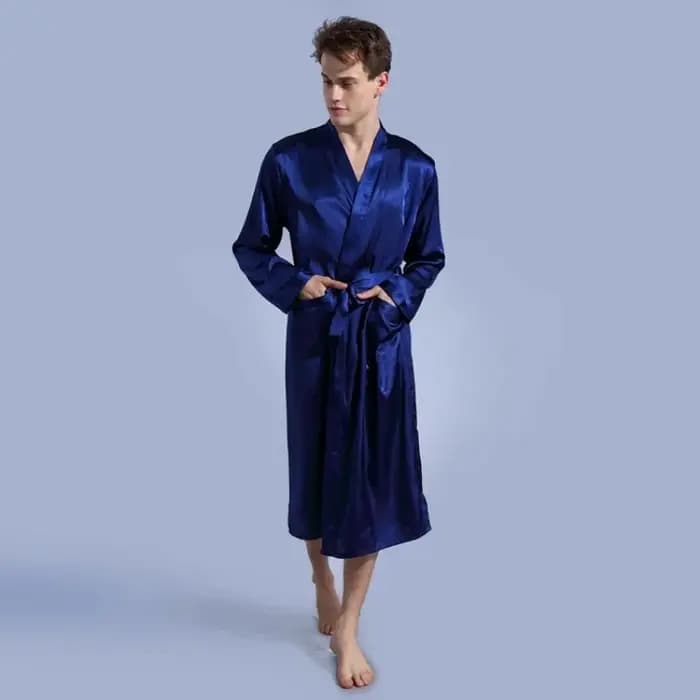 Robe en Satin pour hommes, col en V, Kimono, peignoir Long, pyjama, vêtements de nuit, Robes de noël pour fête de mariage, vêtements de détente pour hommes