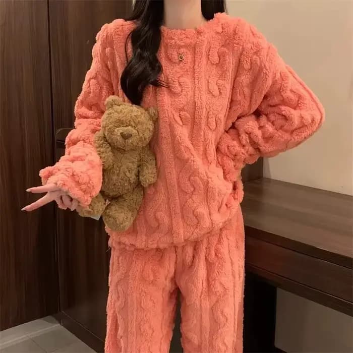 Pyjama chaud Jacquard en velours corail