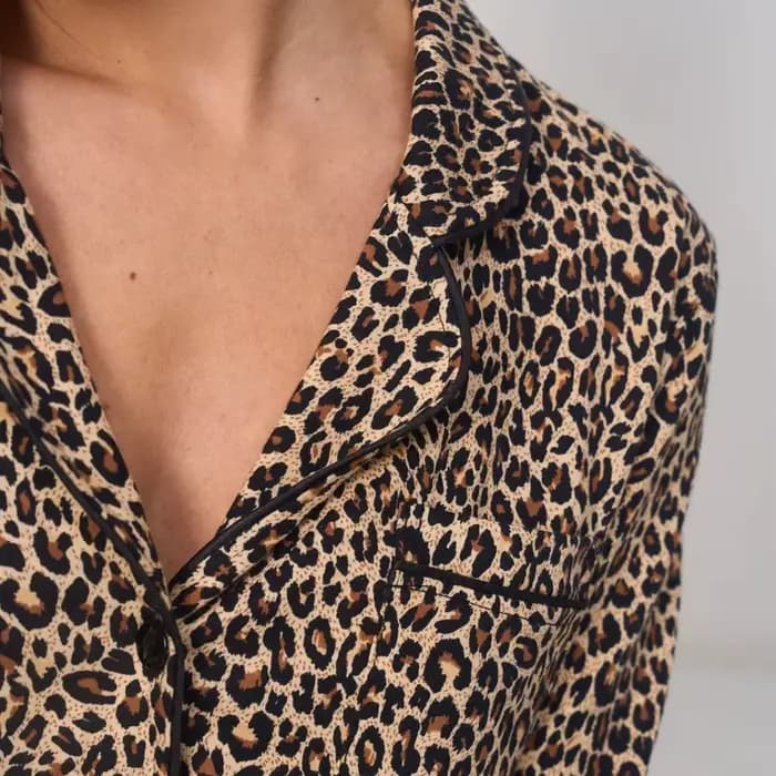 Mode léopard pyjama ensembles pour femmes Modal automne hiver vêtements de nuit à manches longues pantalon costume