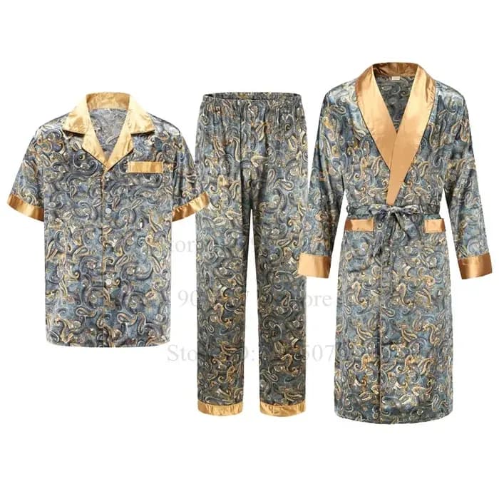 Peignoir avec poche en soie glacée pour homme
