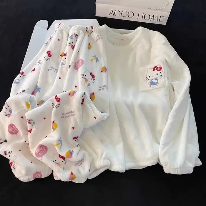 Pyjama d'hiver chaud en flanelle et velours corail pour fille