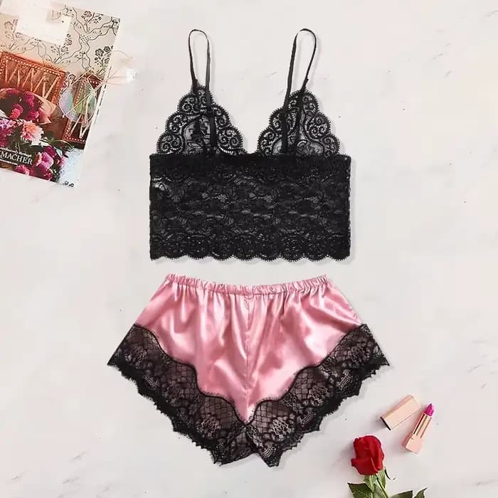 Pyjama Sexy en Dentelle Transparente pour Femme