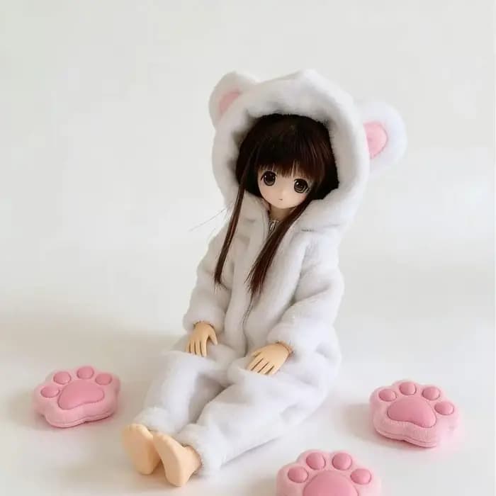 Pyjama en peluche en forme d'ours, combinaison mignonne à fermeture éclair, vêtements d'animaux à capuche, adaptés aux poupées BJD Ob24 1/6, accessoires de déguisement pour filles