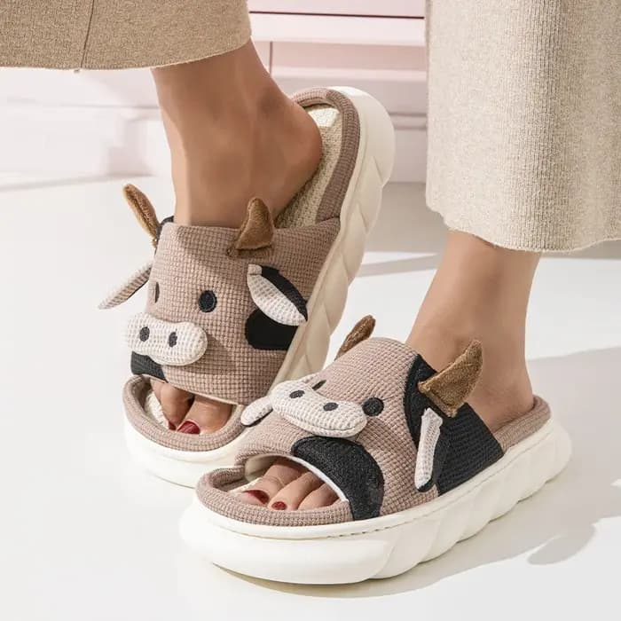 Mignonnes pantoufles en forme de vache pour femmes et hommes