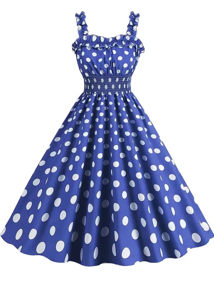 Robe mi-longue froncée à pois roses pour femmes