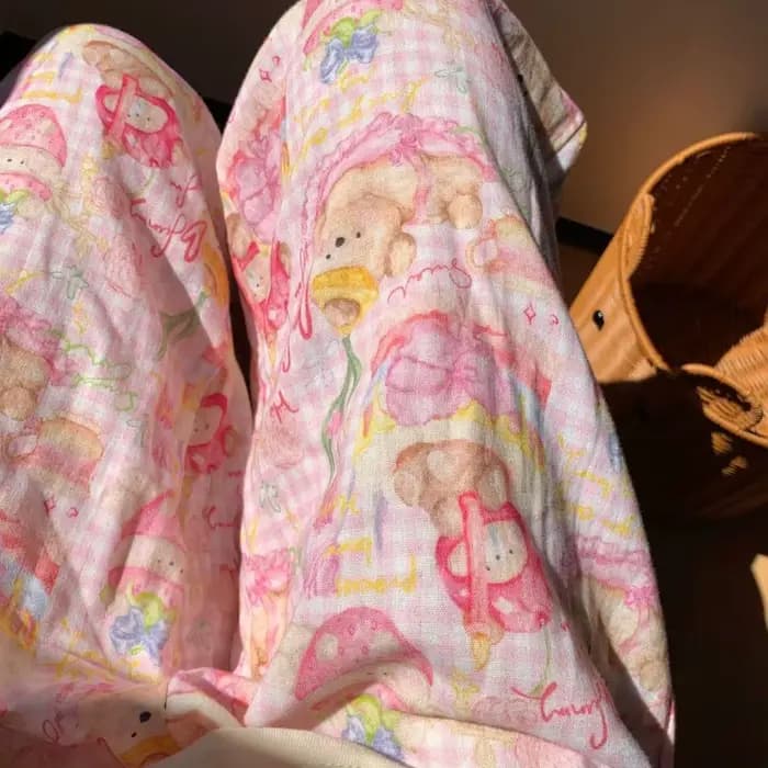 Japonais mignon dessin animé pyjama pantalon femme INS nouvelles filles ample décontracté maison