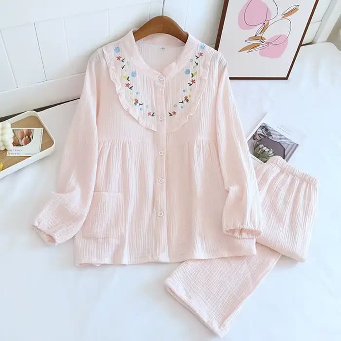 Nouvel ensemble de pyjamas d'été 2026 en pur coton pour femme, brodé et imprimé, tenue d'intérieur,