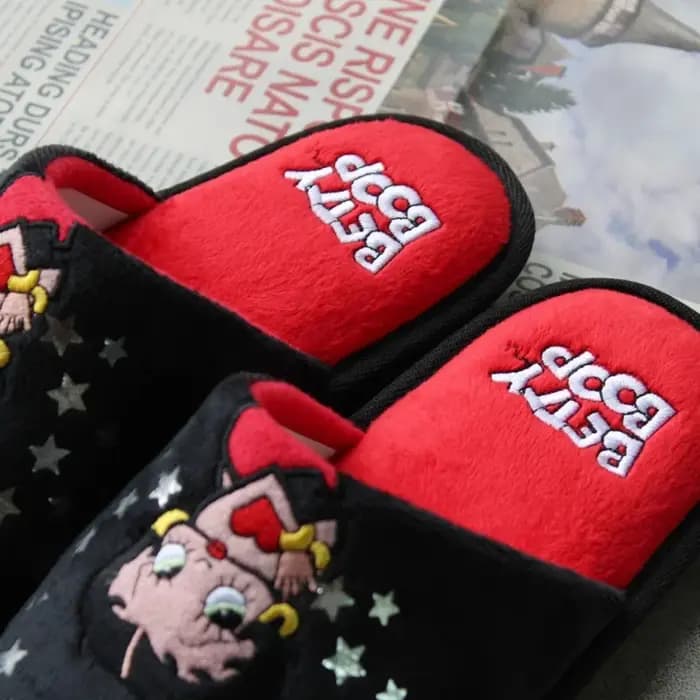 Betty Boop Anime Pantoufles en peluche pour femmes