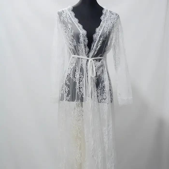 Peignoir Long en Dentelle Transparente pour Femme