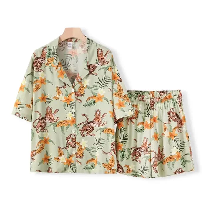 Pyjama en coton imprimé animaux tigre pour femmes