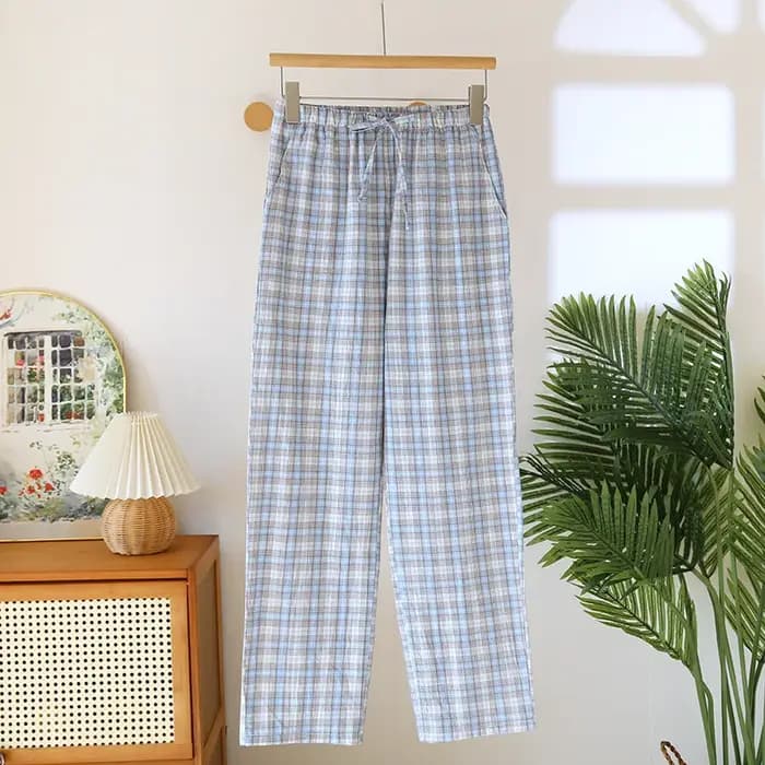 Pantalon de pyjama en pur coton pour Couple, pantalon pour hommes et femmes, Plaid, taille élastique, bas de sommeil, ample, loisirs, printemps et automne