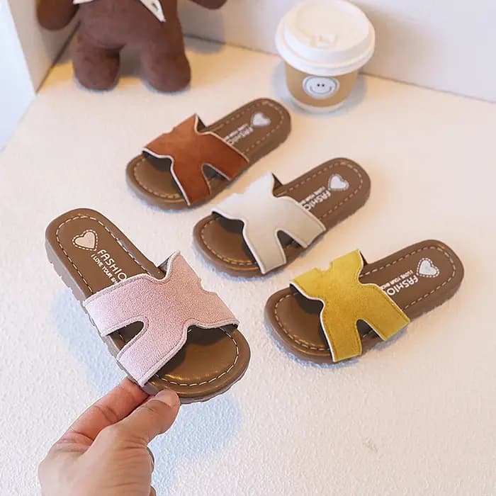 Chaussons d'été pour garçons et filles, à bout ouvert, décontractés, chaussures plates pour enfants, couleurs unies, semelle souple, antidérapante, chaussures quotidiennes chics pour enfants