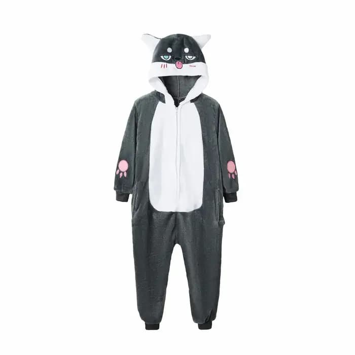 Pyjama tout-en-un chat violet de dessin animé pour adultes et enfants, adapté aux couples et aux par