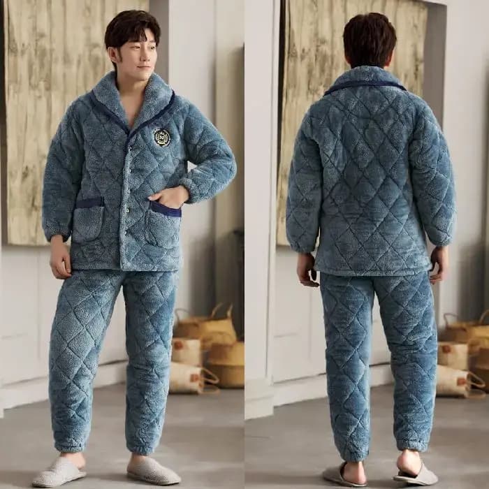 Pyjama trois couches épais en molleton de corail pour hommes