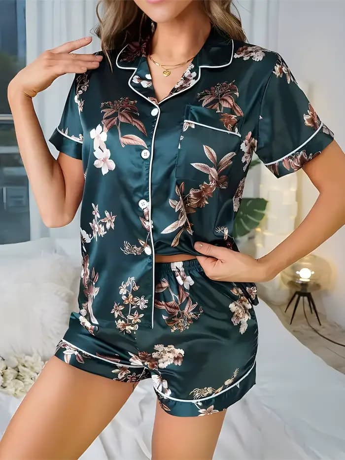 Pyjama pour femmes, ensemble de vêtements de détente imprimés floraux élégants