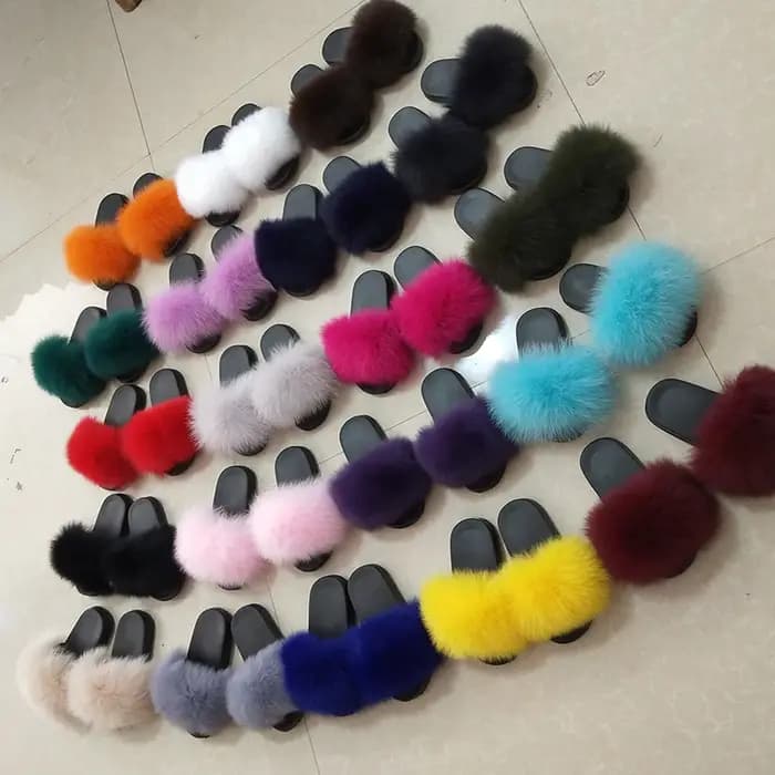 Pantoufles en vrais cheveux de renard pour enfants