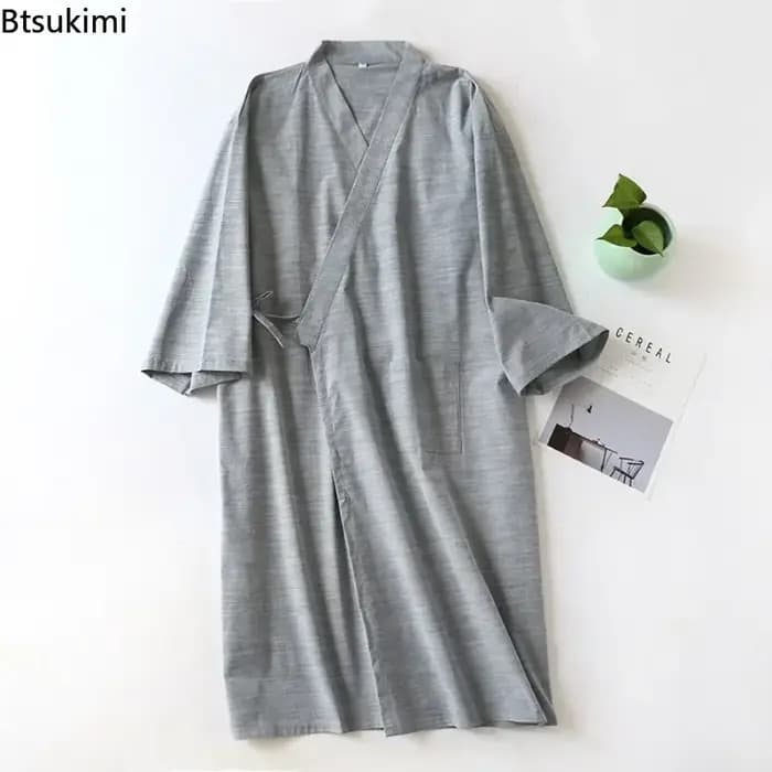 Peignoir Kimono Homme 2026 en Coton Double Gaze 100% Léger pour Couple