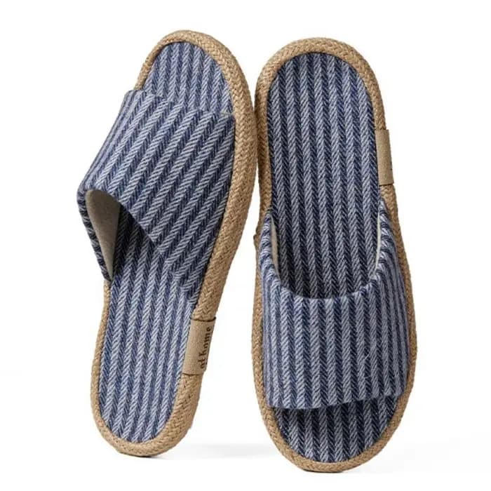 Pantoufles en coton et lin de style japonais pour femmes et hommes, chaussures de loisirs, style rayé, antidérapantes, pour couples, respirantes, pour la maison