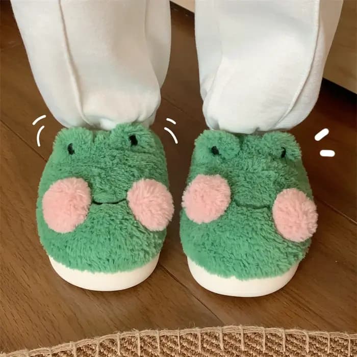 Pantoufles en coton grenouille de dessin animé pour femmes et hommes