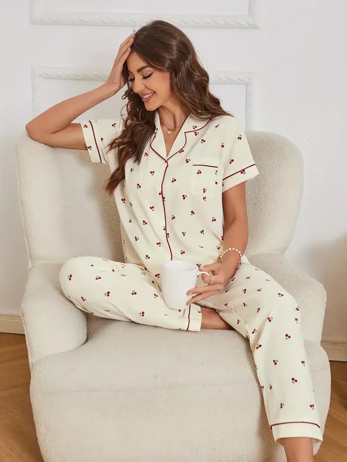 Ensemble pyjama texturé imprimé cerise