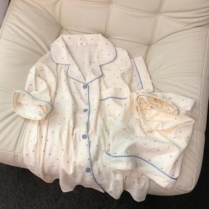 Ensemble pyjama femme imprimé à pois, haut et short, 2 pièces, tenue décontractée et confortable pou