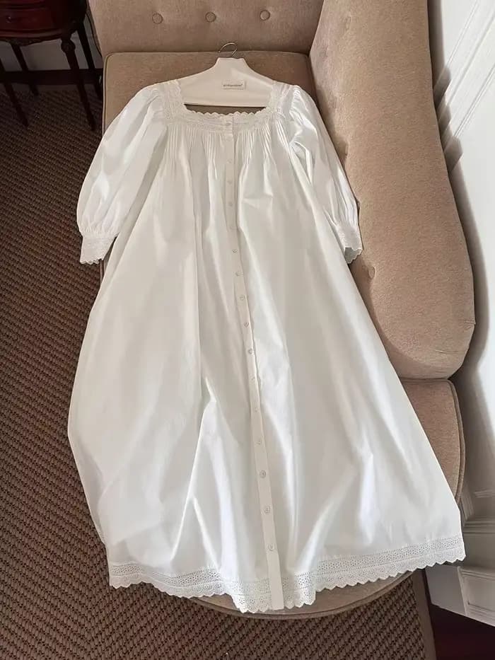 Femmes robe de nuit printemps automne pur coton à manches longues Peignoir romantique Vintage chemises