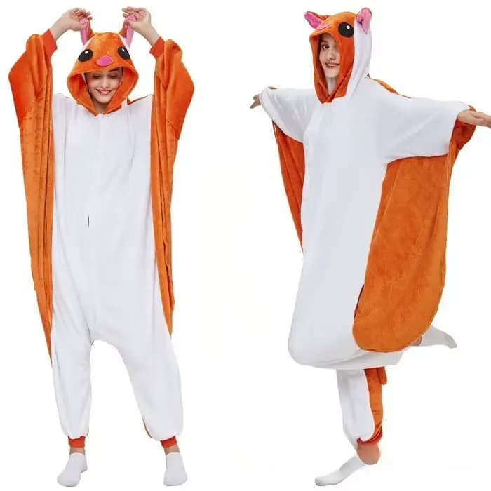 Pyjama en flanelle pour femmes, pyjama en flanelle à motif d'écureuil volant, pyjama en flanelle une pièce pour femmes, à capuche avec ailes, manches longues