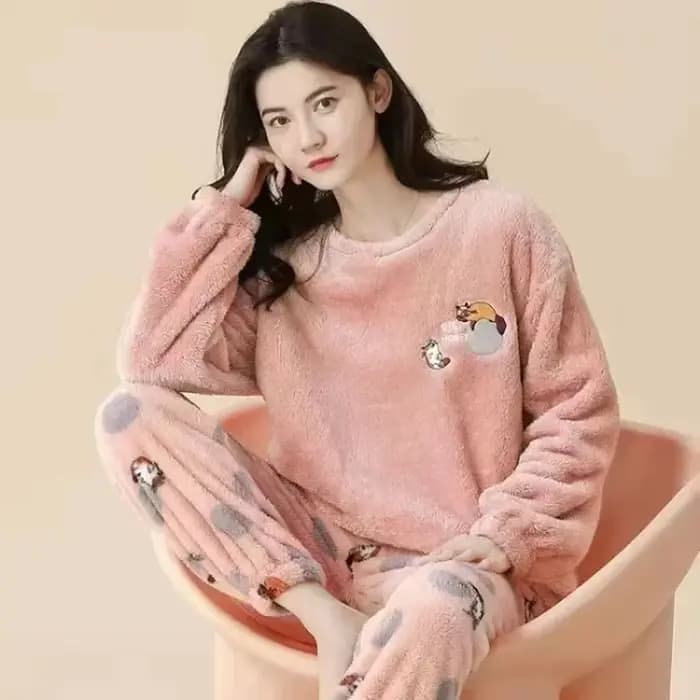 Épaissi chaud flanelle femmes vêtements de nuit corail velours pyjamas hiver mignon dessin animé ours rembourré dames